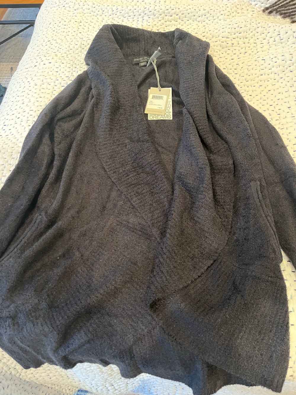 Barefoot Dreams cozychic lite circle cardigan Black Textured Sweater size xs/s
